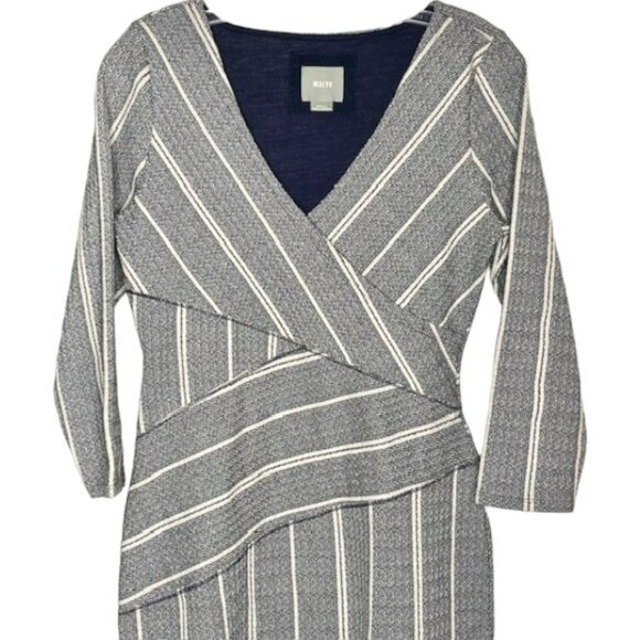 Maeve for Anthropologie Faux Wrap Top Sheath - Navy/Cream - Small - Picture 4 of 12